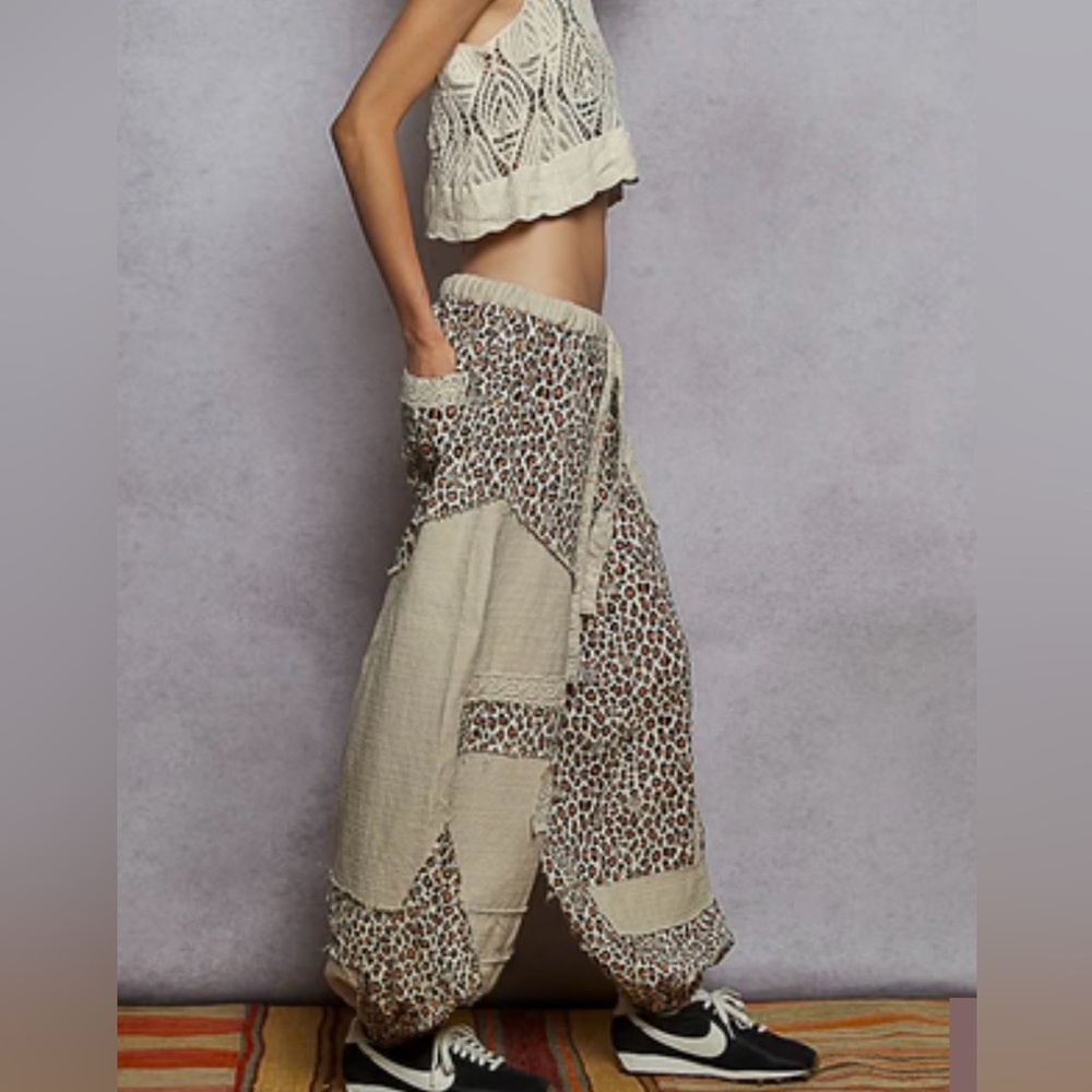 Pol Large Woven Leopard Print Patchwork Joggers I… - image 3